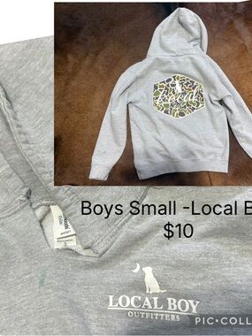 Local Boy Outfitters Boys' Gray Hoodie with Camo Hex Logo